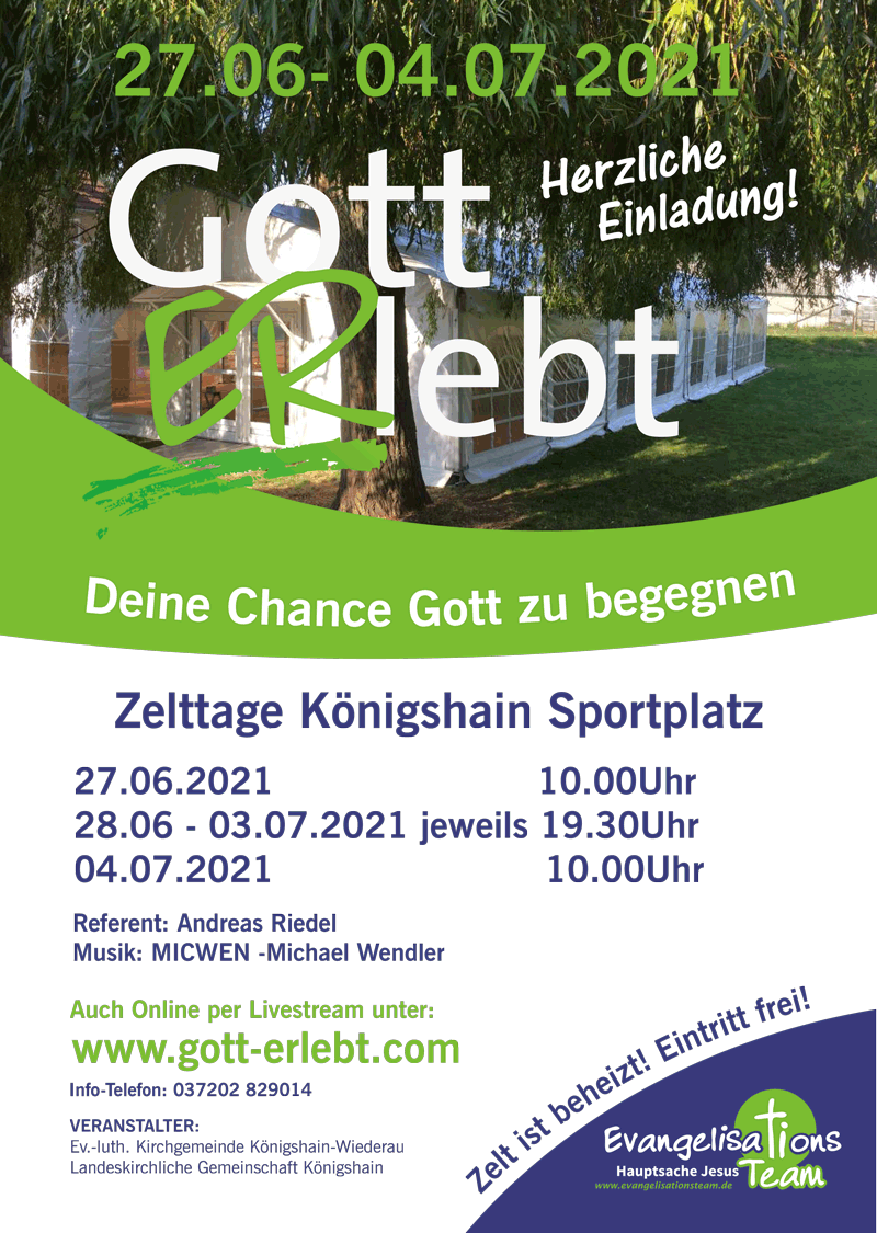 Gott ERlebt-Zelttage in Königshaien vom 27.06. bis 04.07.2021