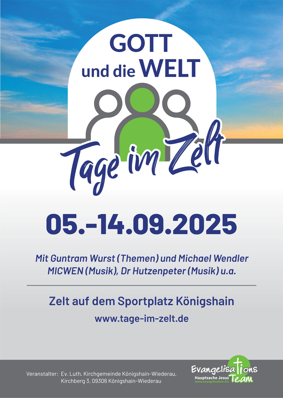 Plakat "Gott und die Welt – Tage im Zelt", Königshain, September 2025